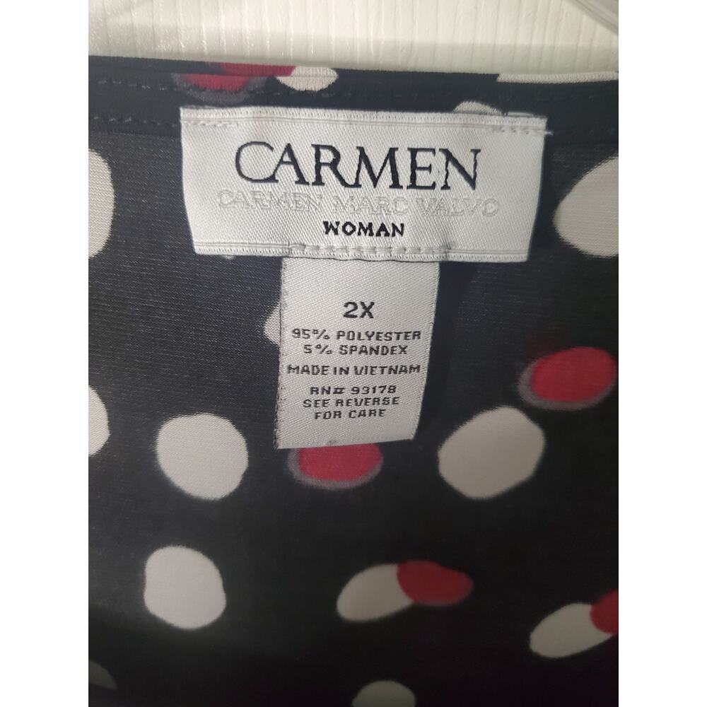 CARMEN Carmen Marc Valvo Black/White/Crimson Blouse, 2X - Picture 4 of 4